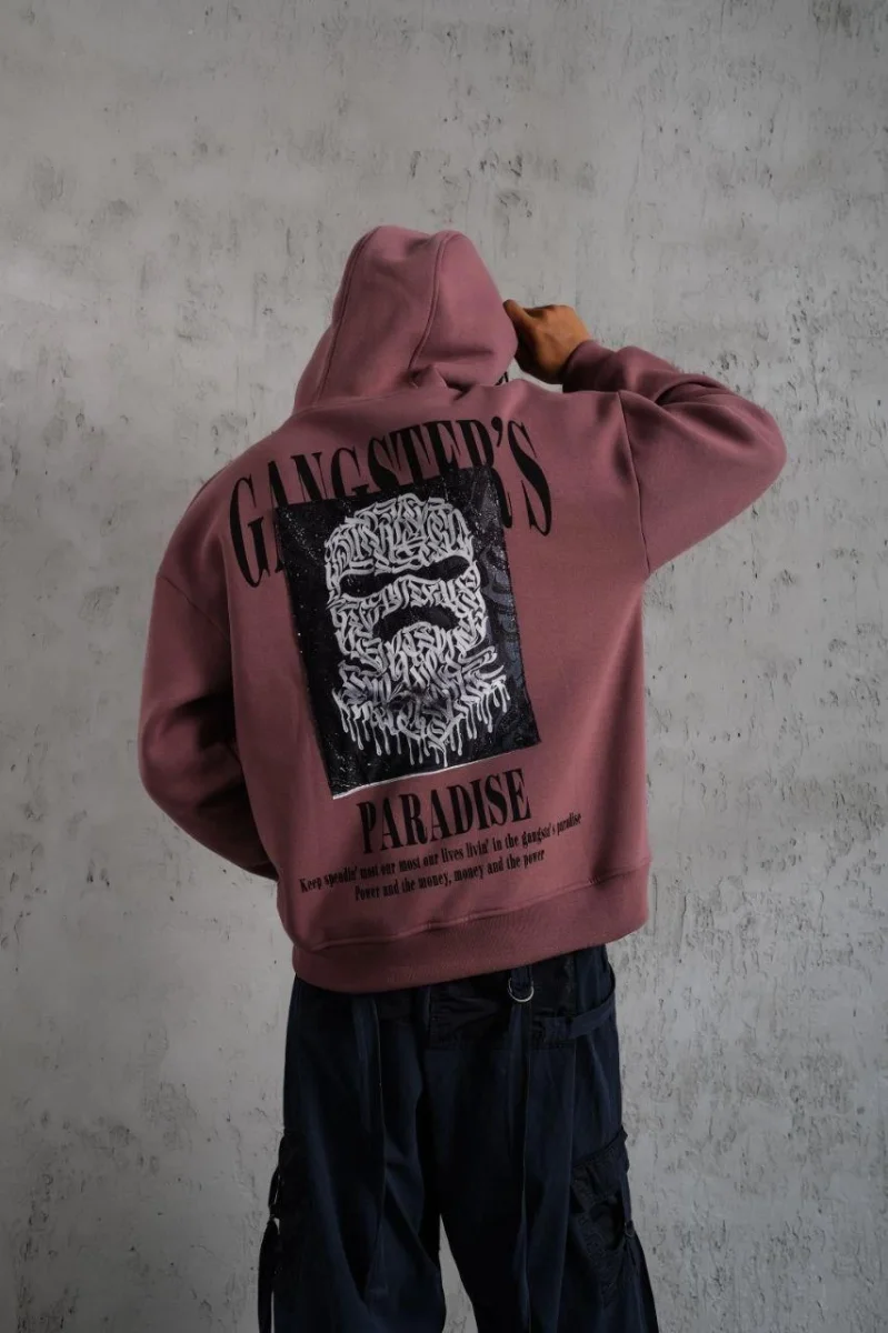 Paradise Baskılı Kapüşonlu Sweat - Gül Kurusu