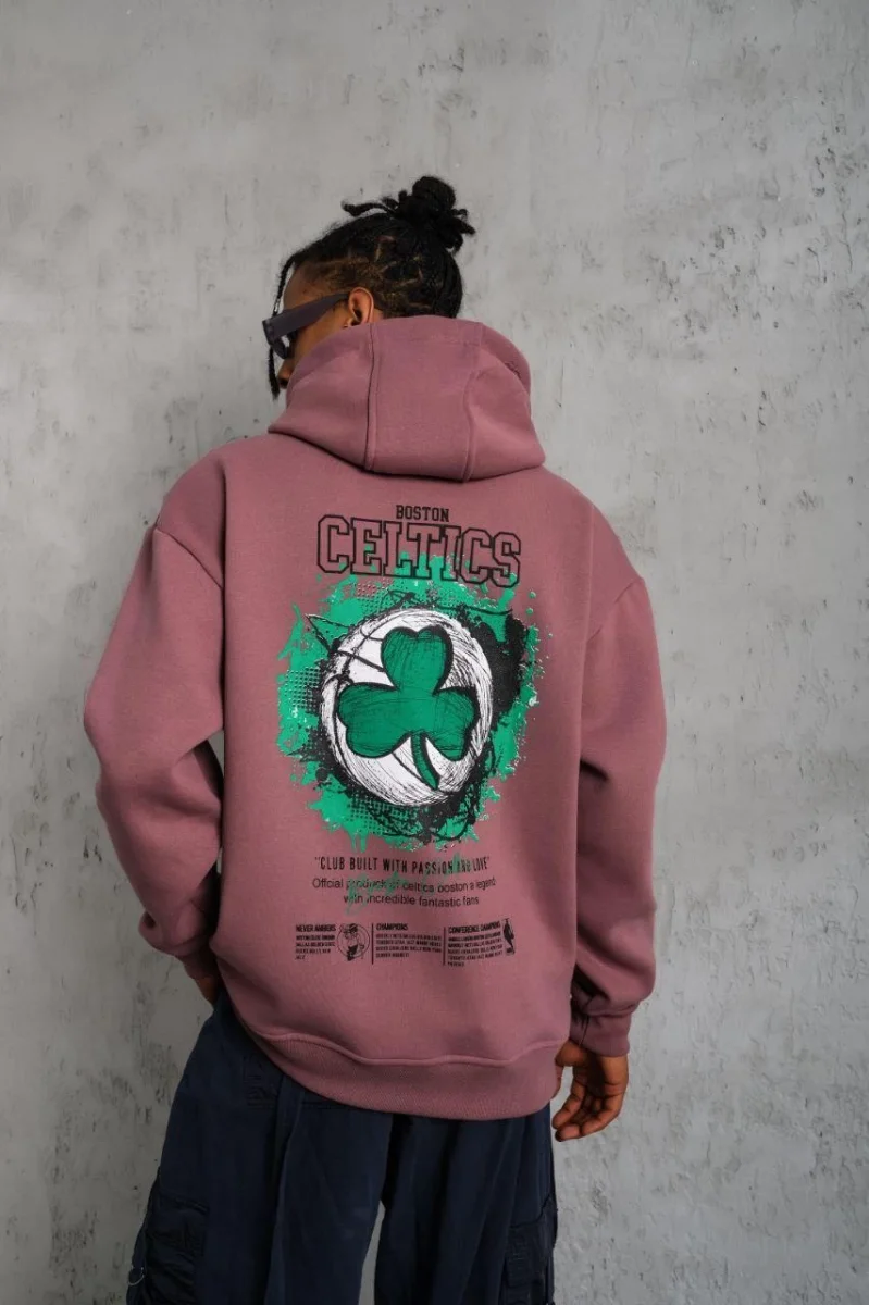 Baskılı Kapüşonlu ve Kordon İpli Sweat - Gül Kurusu