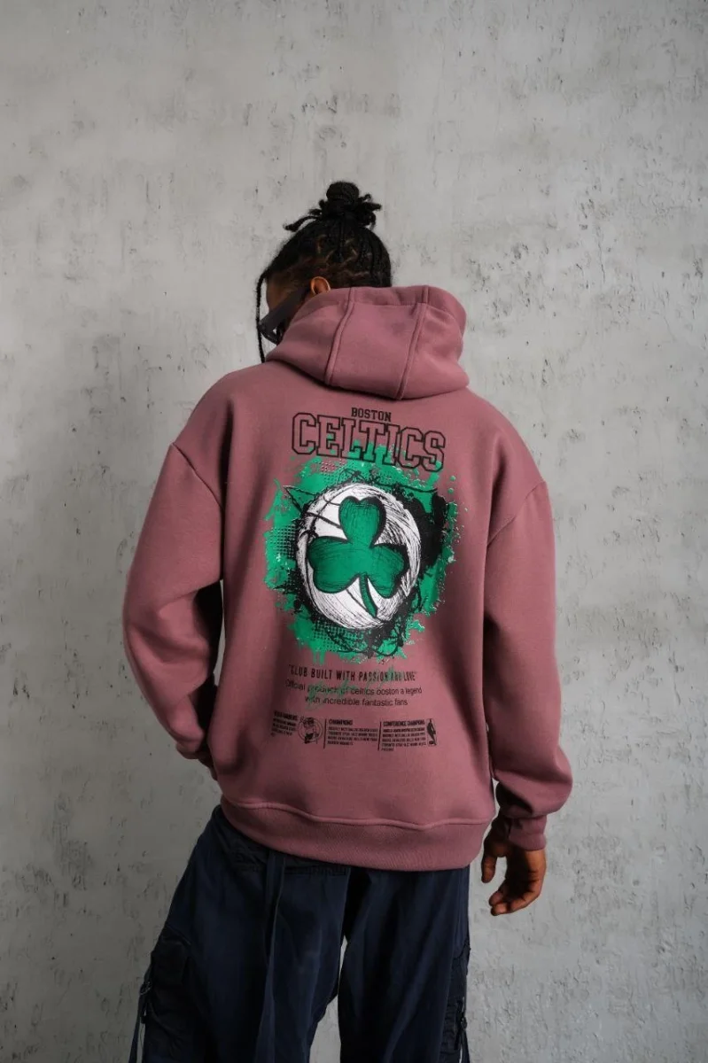 Baskılı Kapüşonlu ve Kordon İpli Sweat - Gül Kurusu