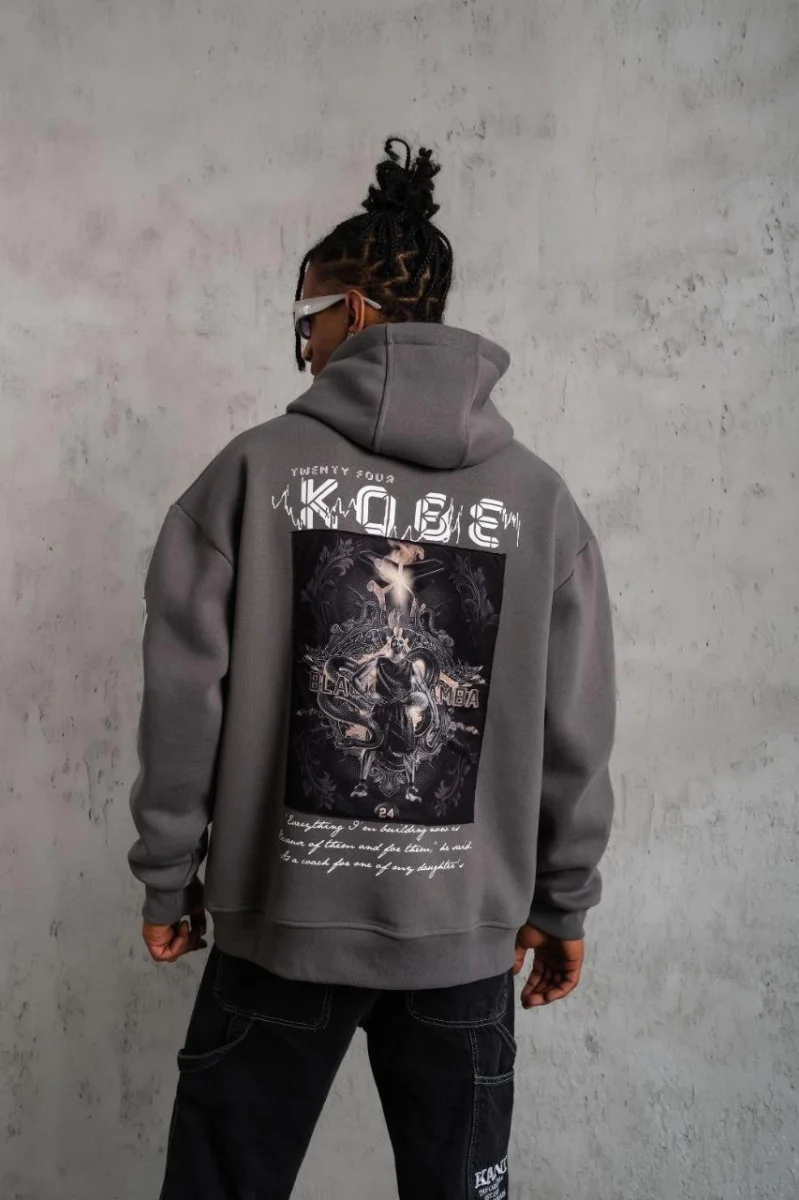 Baskılı Kapüşonlu Sweat - Gri