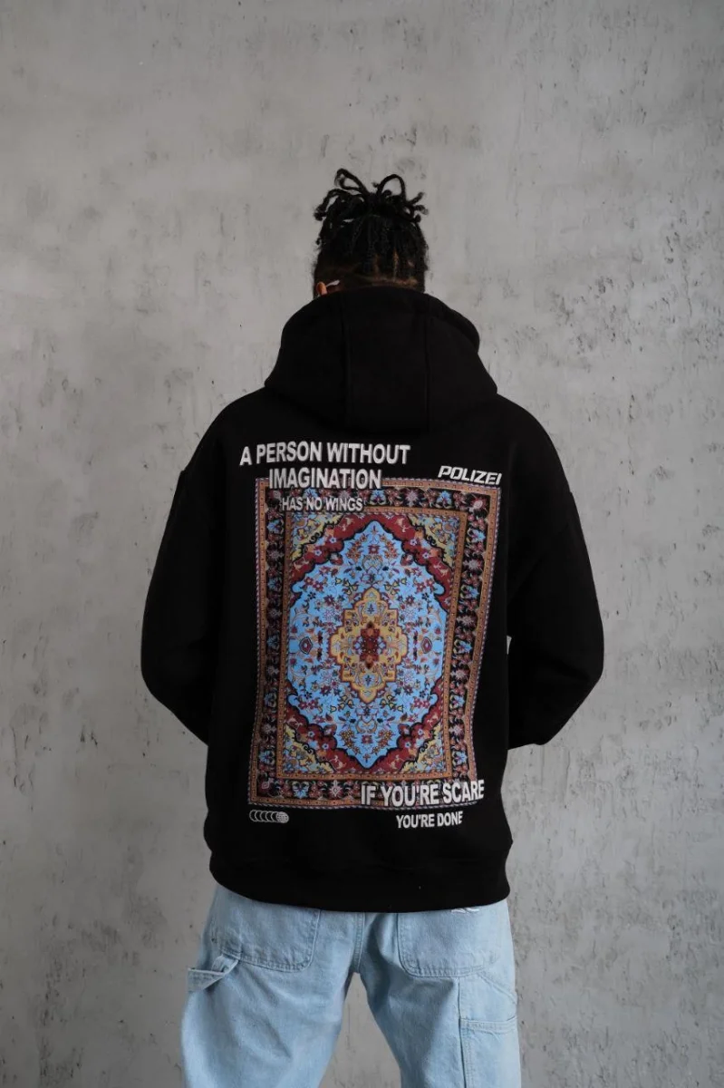 Kilim Desen Kapüşonlu - Siyah