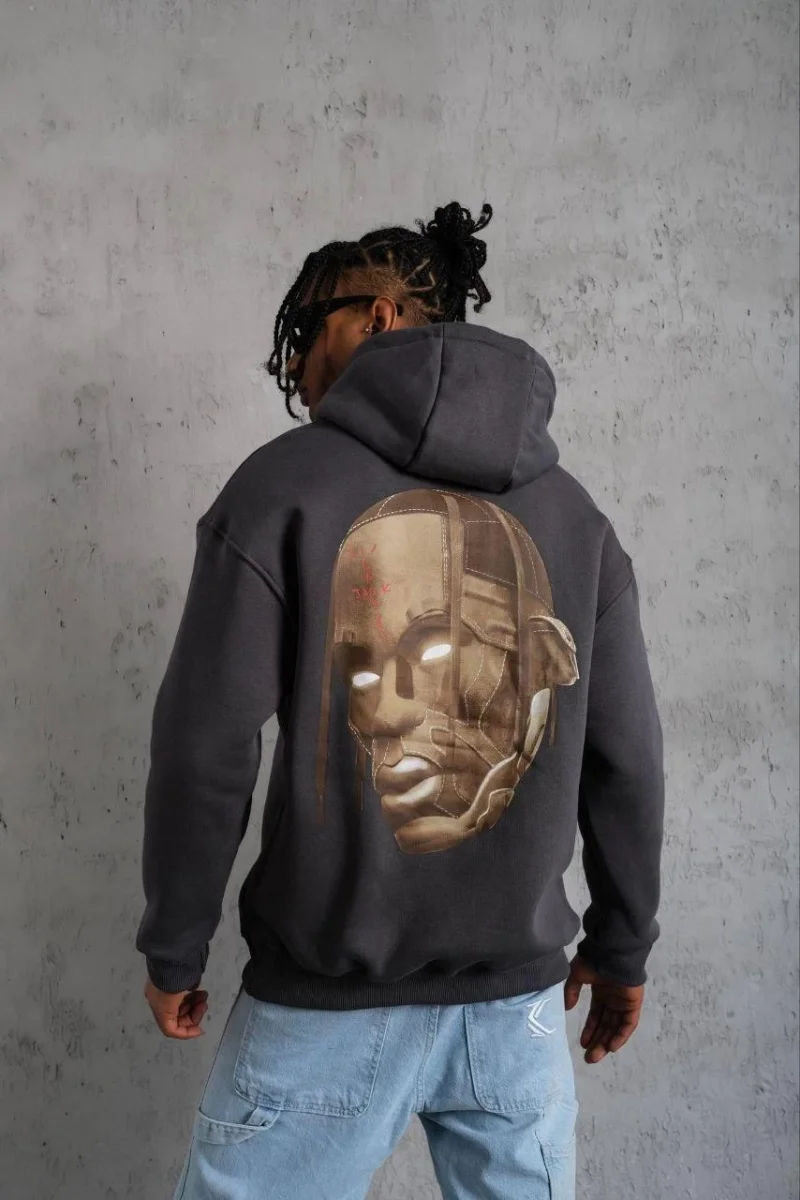 Kordonlu Arka Maske Kordon Saçlı Kapüşonlu - Füme