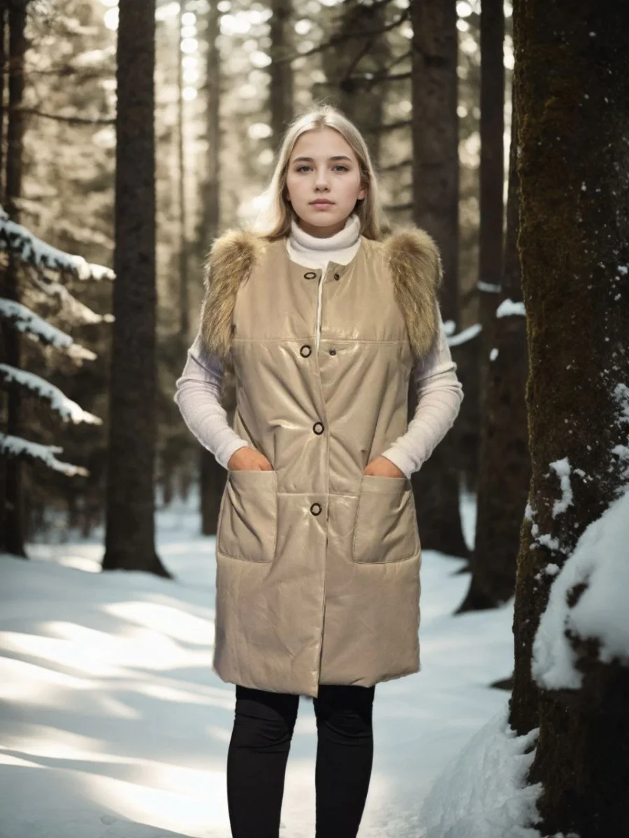 Kolsuz Hakiki Deri Kürk - Krem