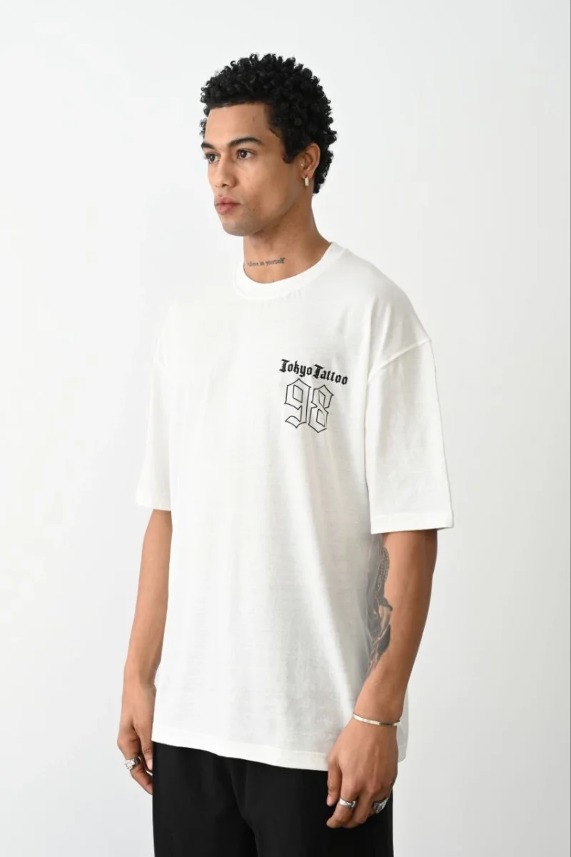 Baskılı Oversize T-Shirt - Beyaz