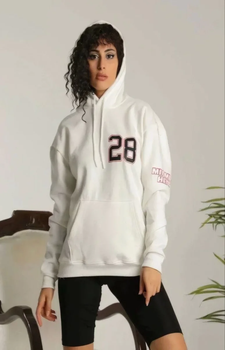 Kapşonlu Baskılı Sweetshirt - Beyaz