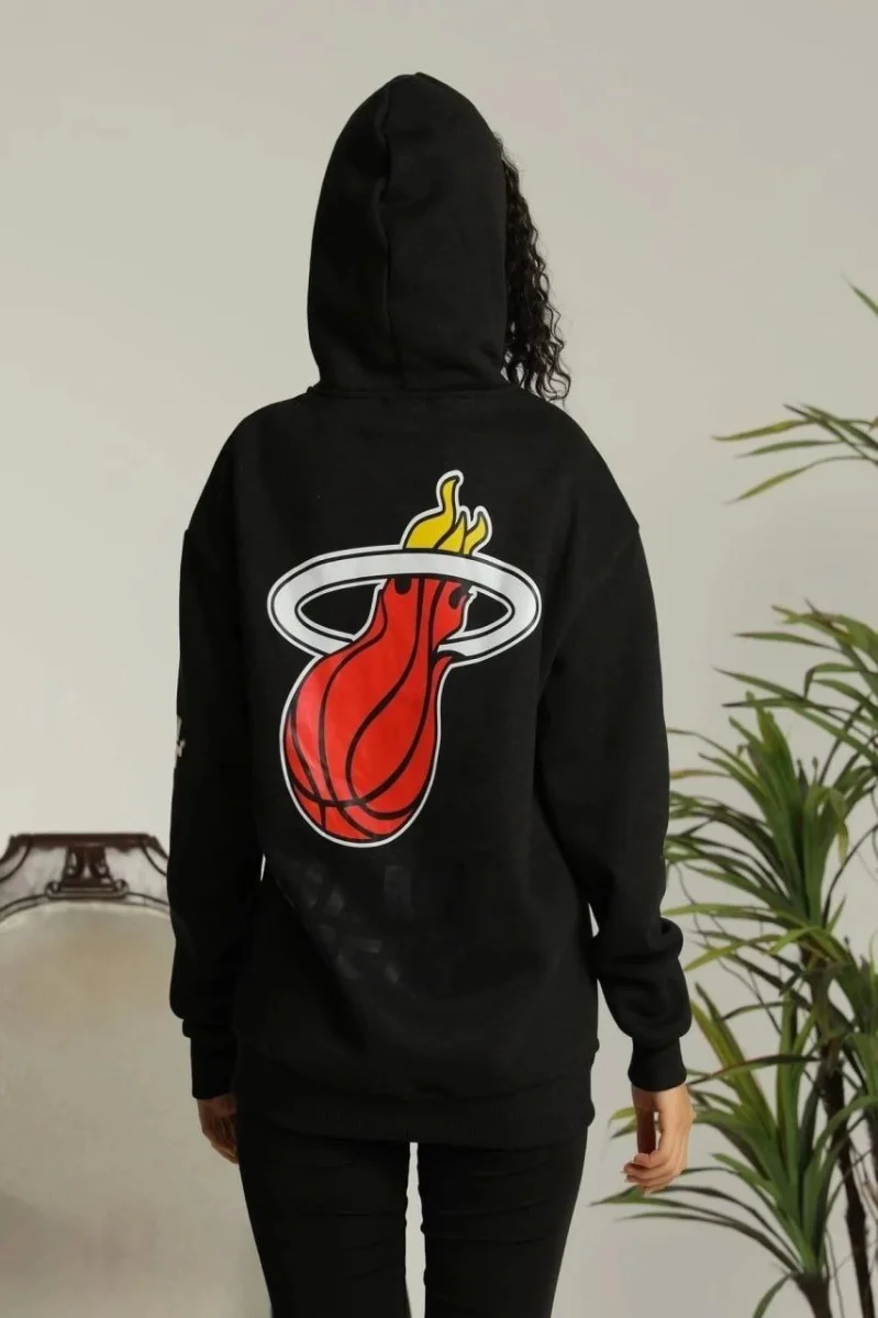 Kapşonlu Baskılı Sweetshirt - Siyah