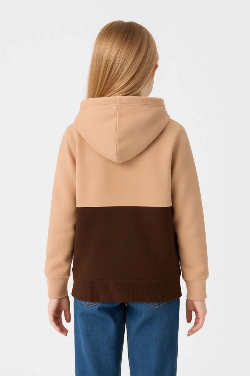 Kız Çocuk Kapüşonlu Kanguru Çepli Parçalı SweatShirt - Renkli