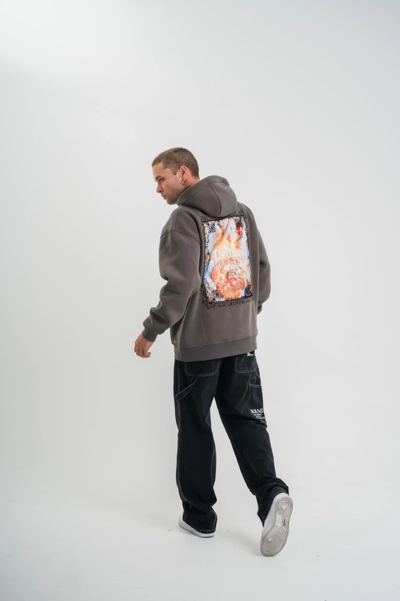 Erkek Double Oversize Kapüşonlu Sweatshirt 3 İplik Pamuklu Göğüs Nakışlı Premium Kalite – Antrasit