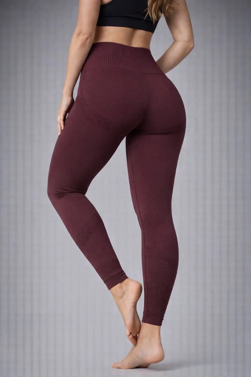 Nonofit Kadın Yüksek Bel Full Extra Toparlayıcı Likralı Ön Arka ve Bilek Desenli Tayt - Bordo