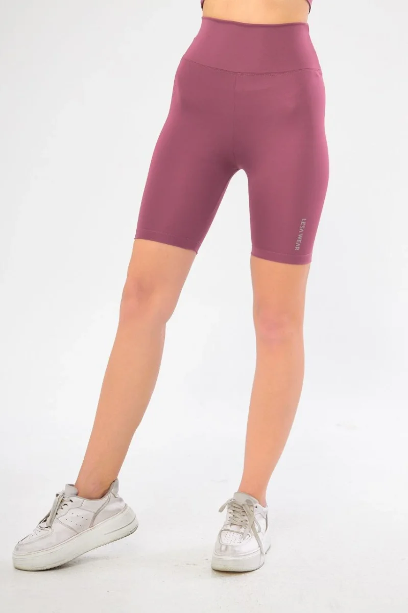 Yüksek Bel Biker Sporcu Şort - Gül Kurusu