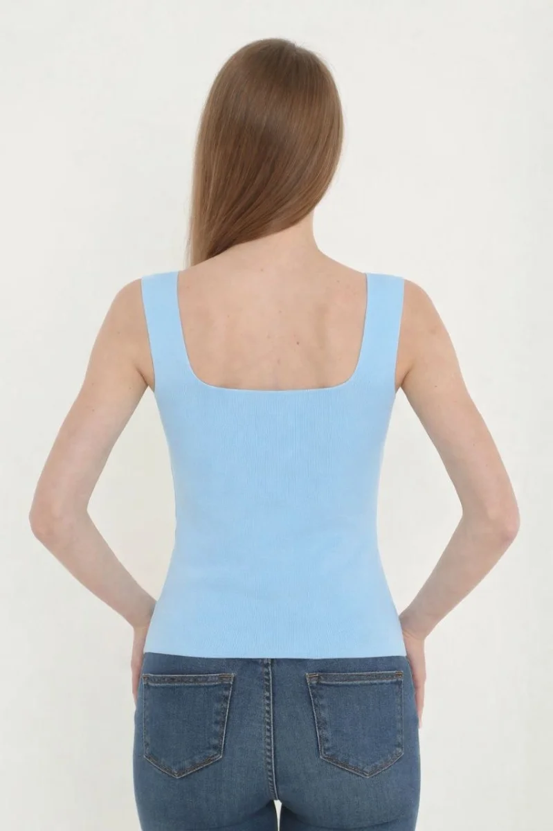 Kadın Kare Yaka Detay Crop - Mavi