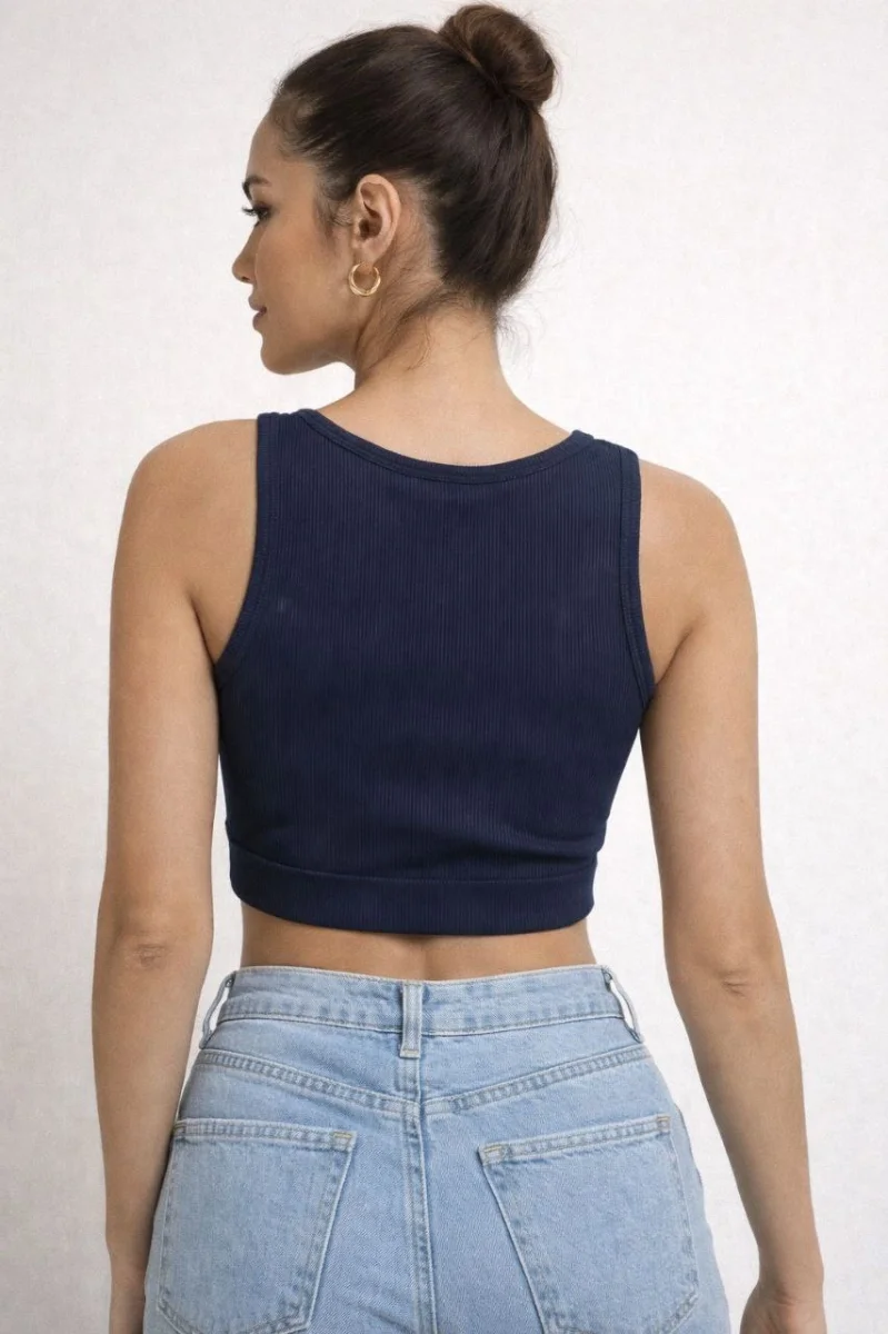 Kadın Fitilli Baskılı Crop - Lacivert