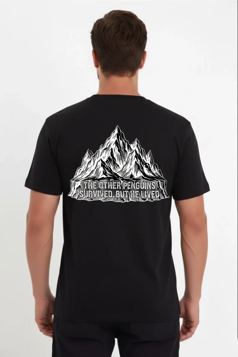 Erkek Nihilist Penguen Temalı Oversize Bisiklet Yaka Tişört - Siyah