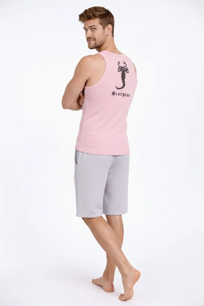 Erkek Fitilli Atlet Sıfır Yaka Slim Fit Arka Baskılı Spor Atlet - Pembe
