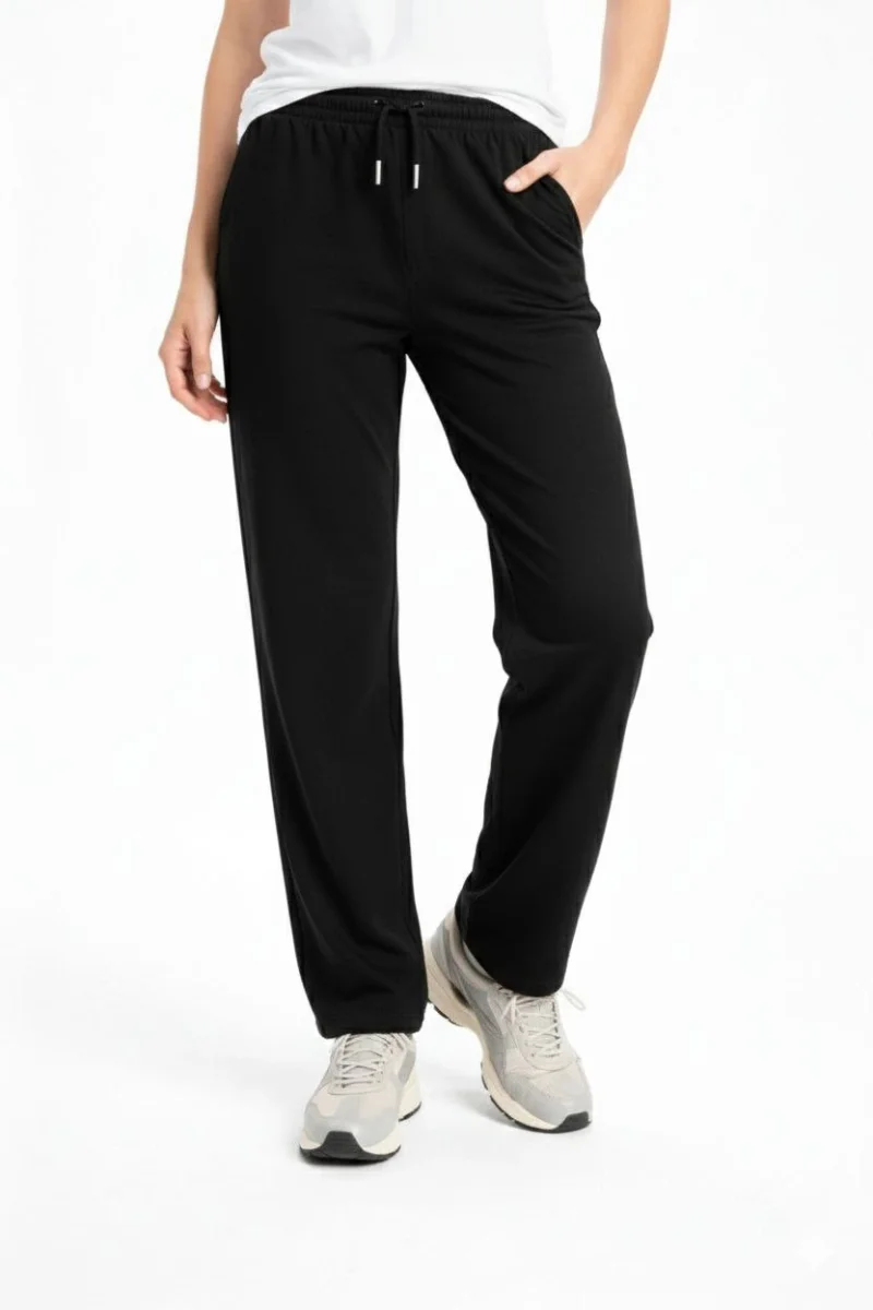 Kadın Düz Paça Beli Lastikli İpli Günlük Spor Eşofman Altı Rahat Fit - Siyah