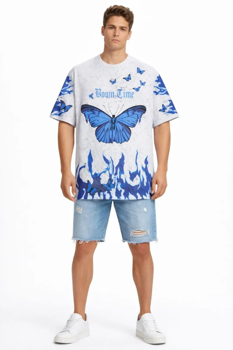 Erkek Asit Yıkamalı Oversize Tişört- Beyaz