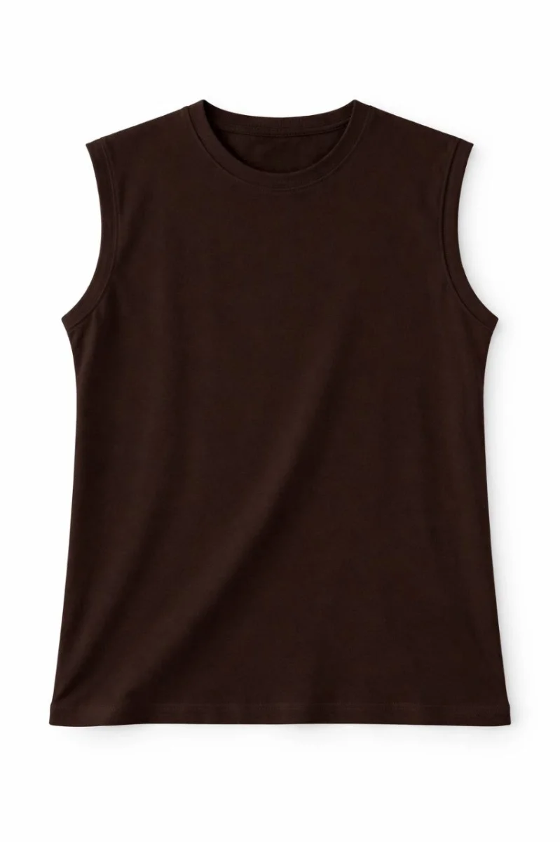 Oversize Kadın Atlet Salaş Kalıp Bisiklet Yaka Basic Yazlık Spor Bluz - Kahverengi