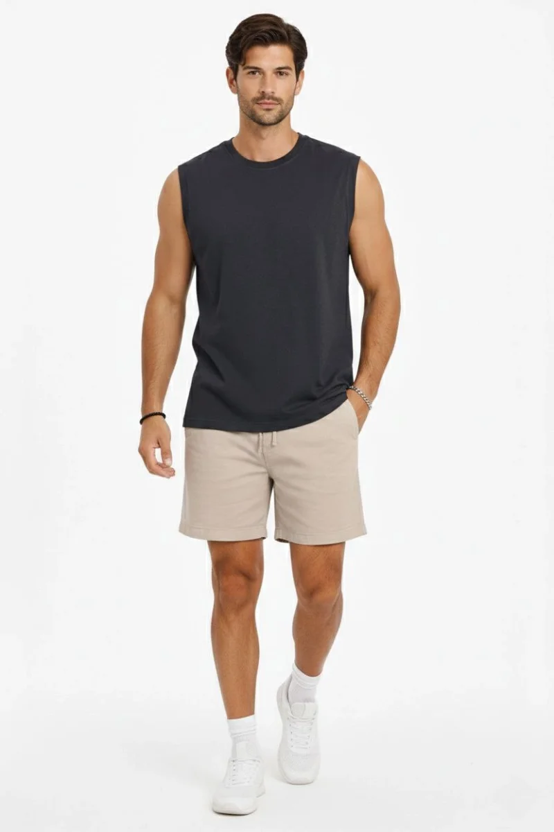 Erkek Sıfır Kolsuz Atlet Bisiklet Yaka Oversize Basic Spor Üst, Günlük ve Fitness Kullanımına Uygun - Füme