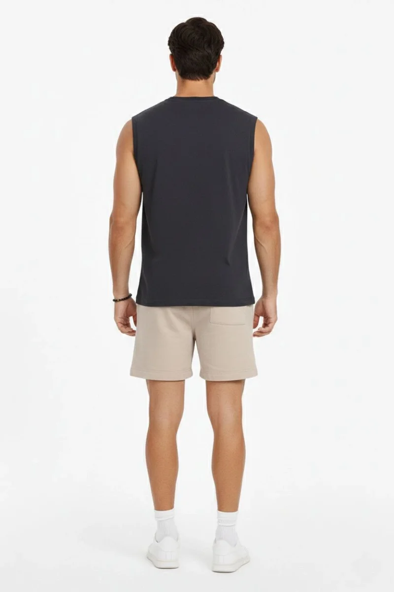 Erkek Sıfır Kolsuz Atlet Bisiklet Yaka Oversize Basic Spor Üst, Günlük ve Fitness Kullanımına Uygun - Füme