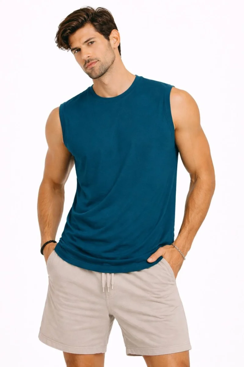 Erkek Sıfır Kolsuz Atlet Bisiklet Yaka Oversize Basic Spor Üst, Günlük ve Fitness Kullanımına Uygun - İndigo