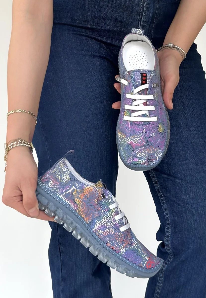 Jiten Mor Desenli Deri Bağcıklı Spor Ayakkabı