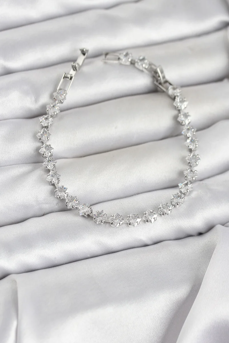 Kare Zirkon Taşlı Gümüş Renk Pirinç Su Yolu Kadın Bileklik