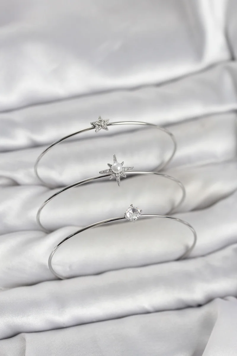 Gümüş Renk Kutup Yıldızı Model Zirkon Taşlı 3'lü Kadın Bileklik Kombini