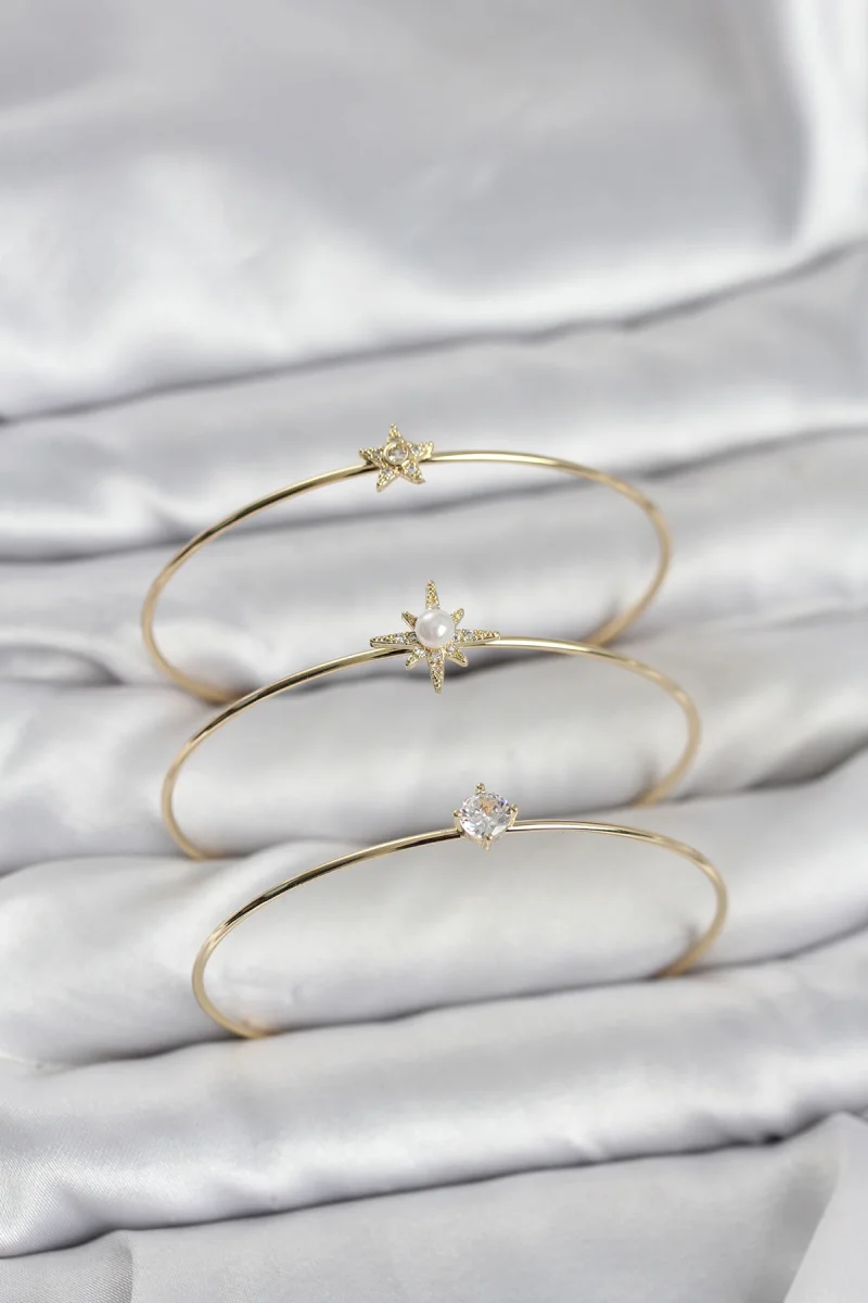 Gold Renk Kutup Yıldızı Model Zirkon Taşlı 3'lü Kadın Bileklik Kombini