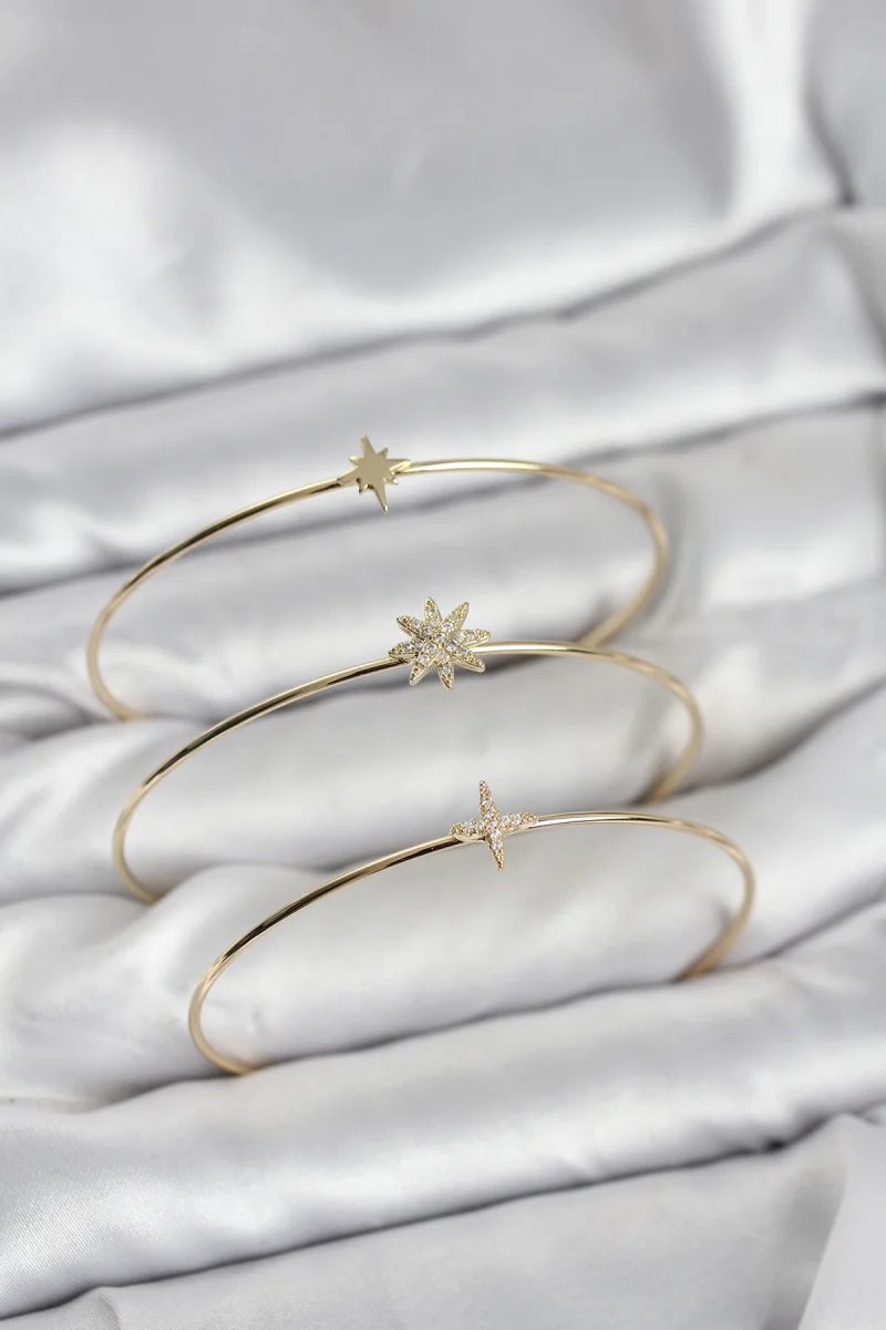 Zirkon Taşlı Kutup Yıldızı Model Gold Renk 3'lü Kadın Bileklik Kombini