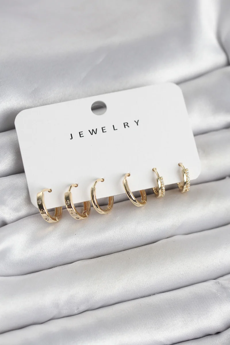 Gold Renk Pirinç 3 Çift Kadın Küpe Seti