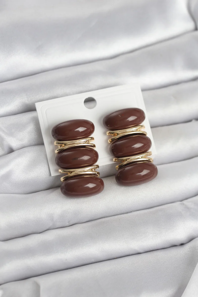 Kahverengi Vintage Model Gold Renk Kadın Küpe