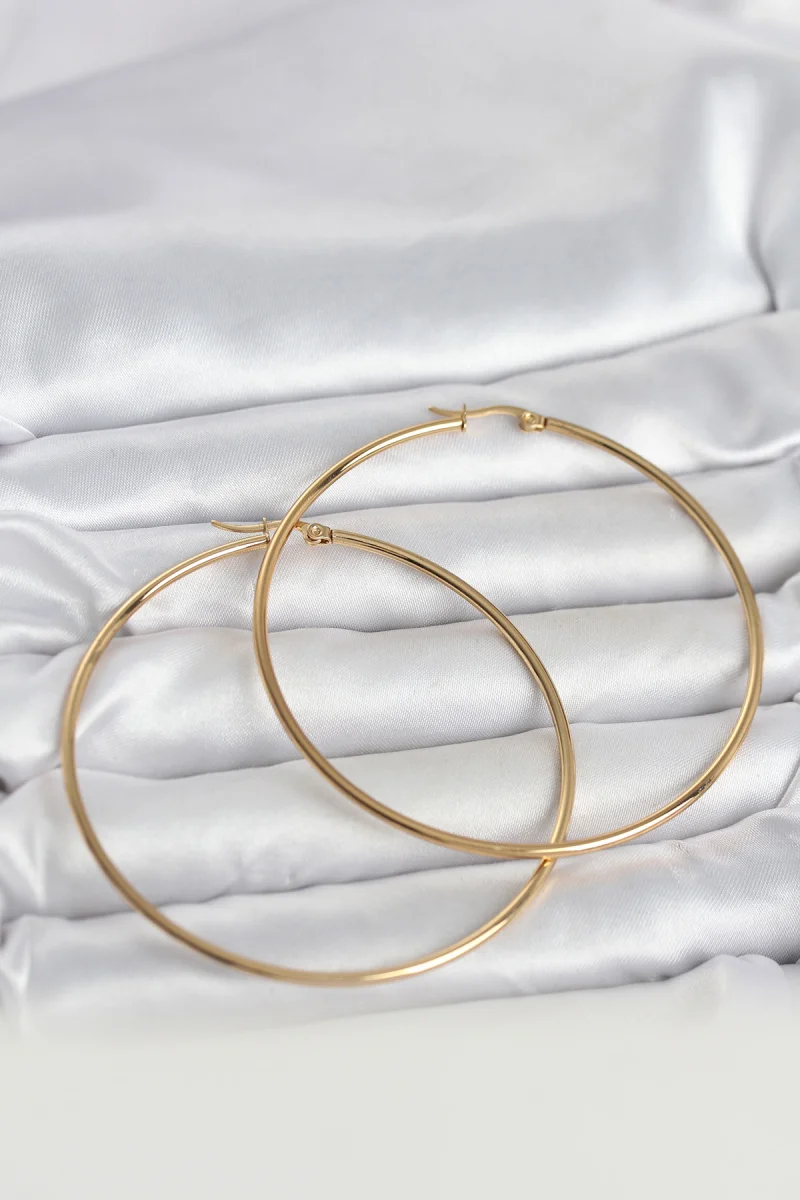 316L Çelik Gold Renk 70 mm Kadın Halka Küpe