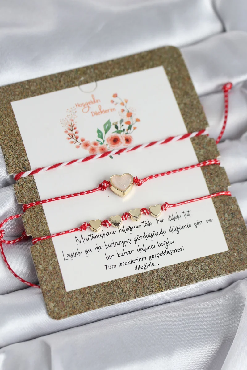 Marteniçka Bileklik 3'lü Beyaz Mineli Kalp Model