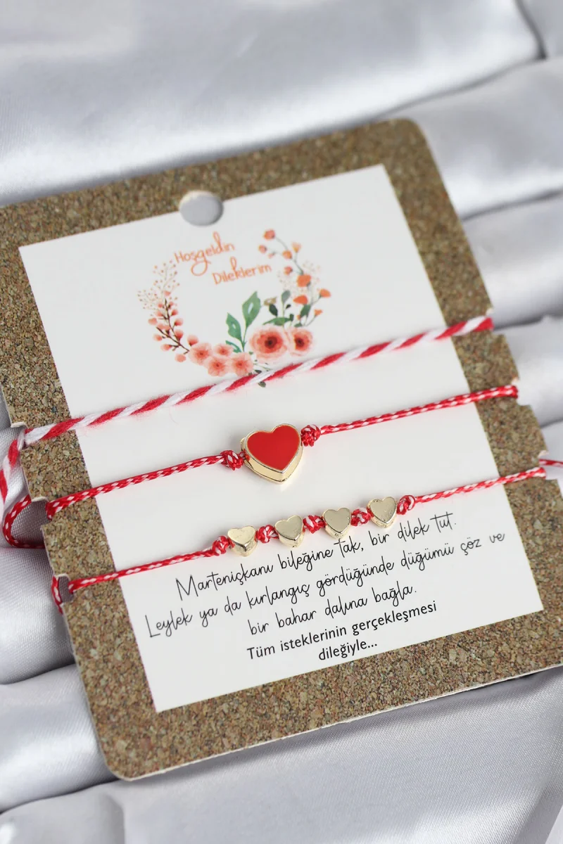 Marteniçka Bileklik 3'lü Kırmızı Mineli Kalp Model