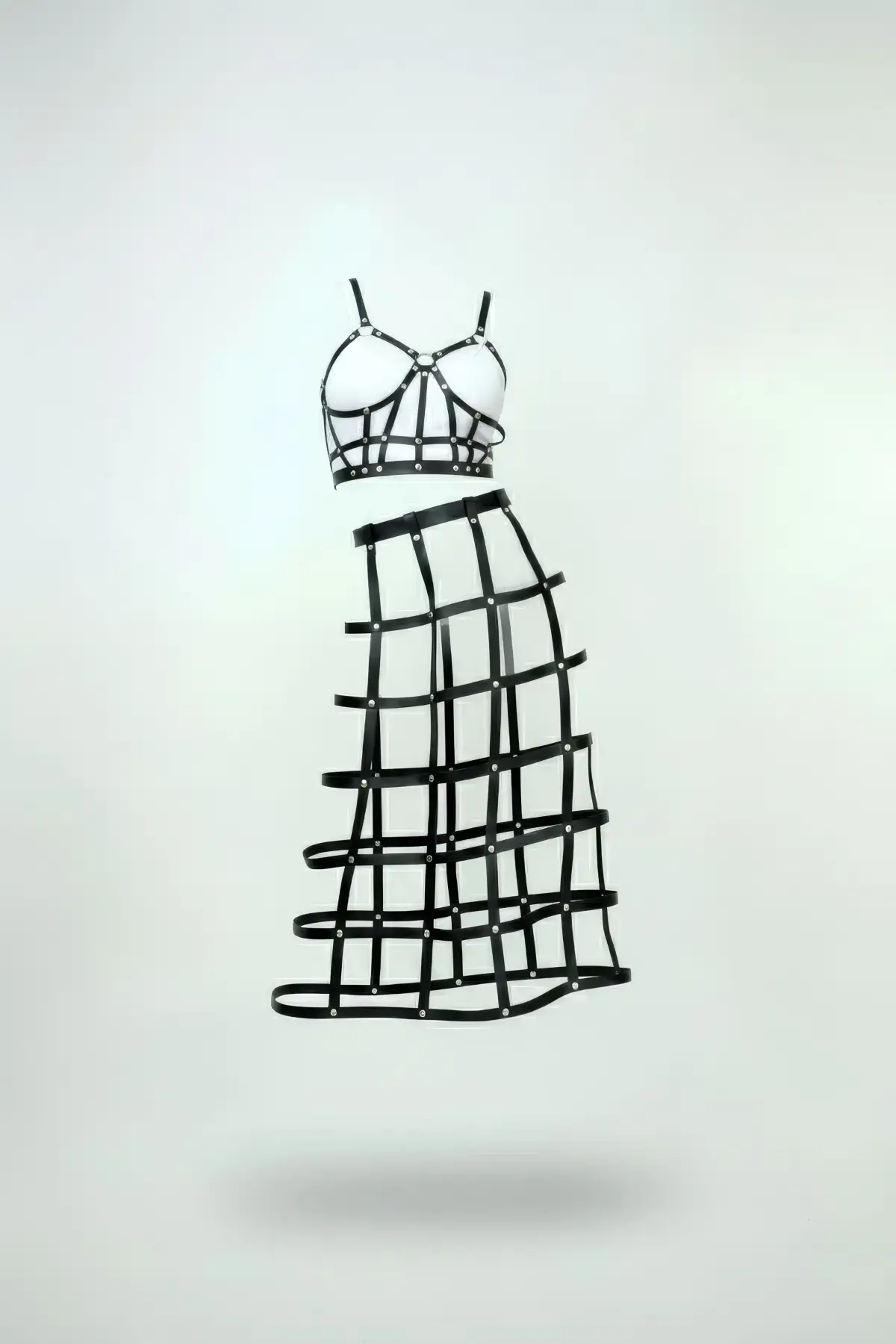 Siyah Etek Suni Deri Etek Kafes Detaylı Etek Midi Boy Deri Etek - Brf1013