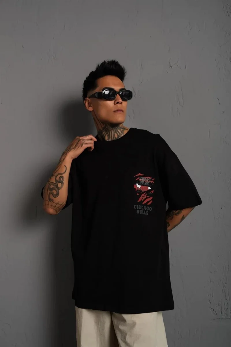 Sırt Baskılı A Kalite Oversize T-shirt - Siyah -
