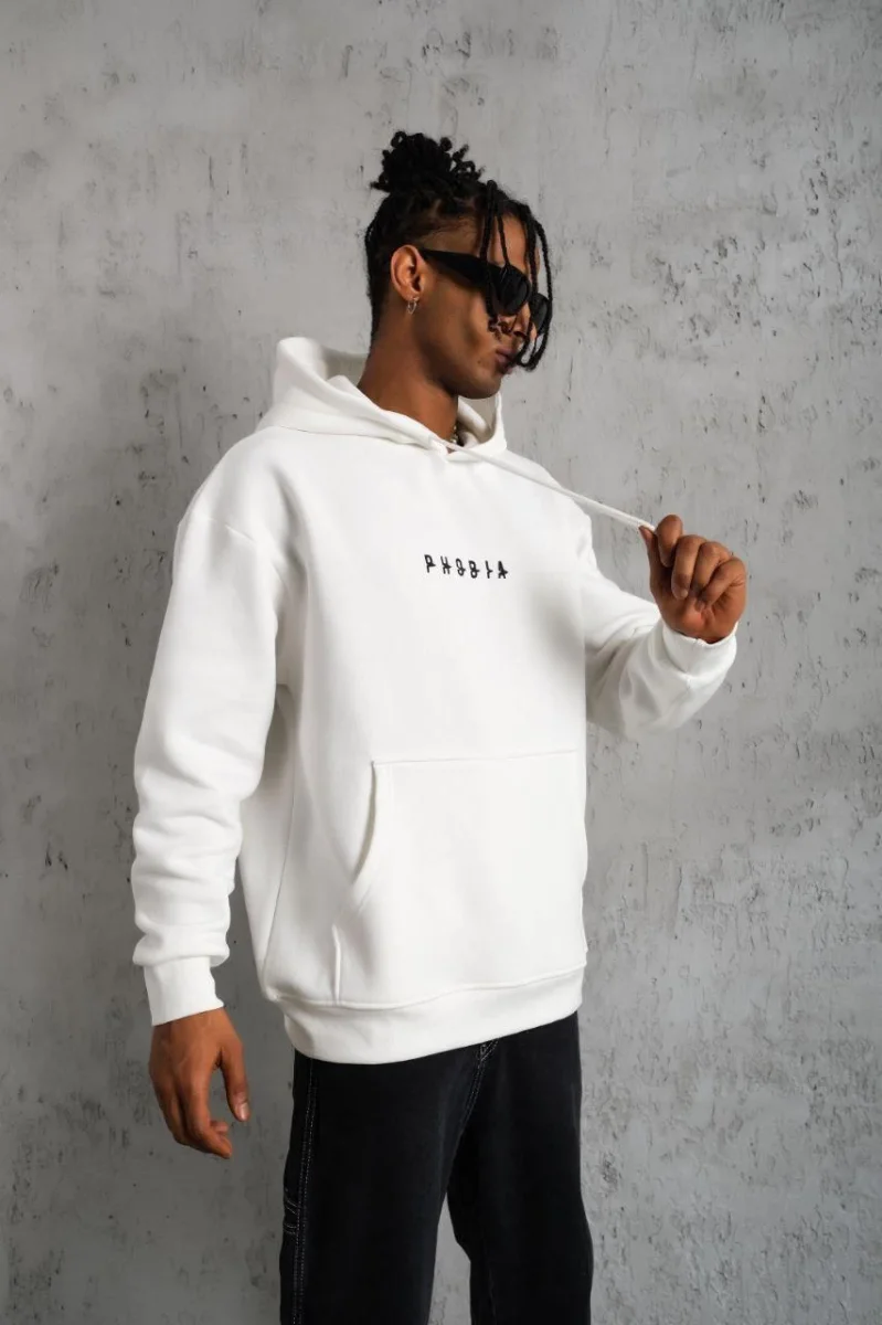 Astronot Baskılı Kapüşonlu Sweat - Beyaz -