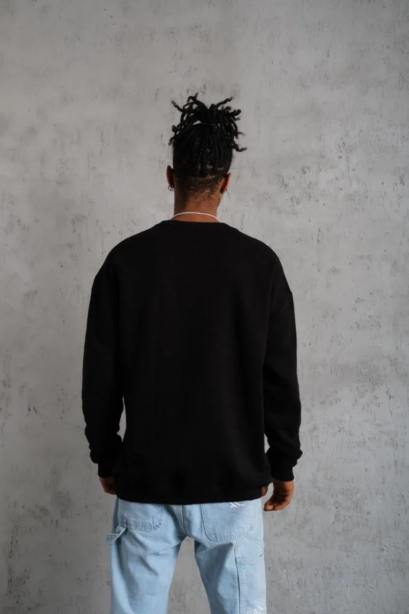 Düz Bisiklet Yaka Sweat - Siyah -