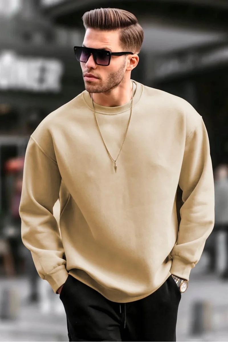 Düz Bisiklet Yaka Sweat - Bej -