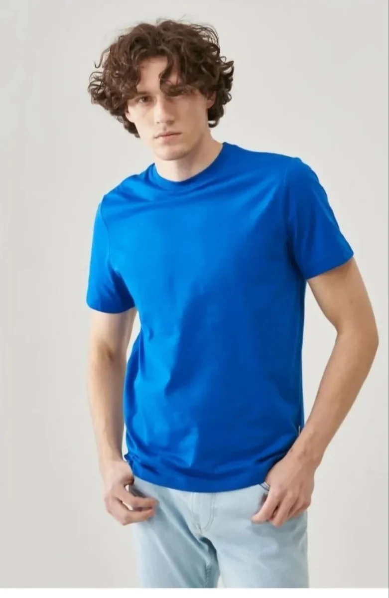 24/1 Düz A Kalite Oversize T-shirt - Mavi -