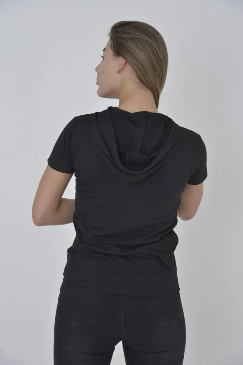 Kapşonlu Slim Fit T-shirt - Siyah -