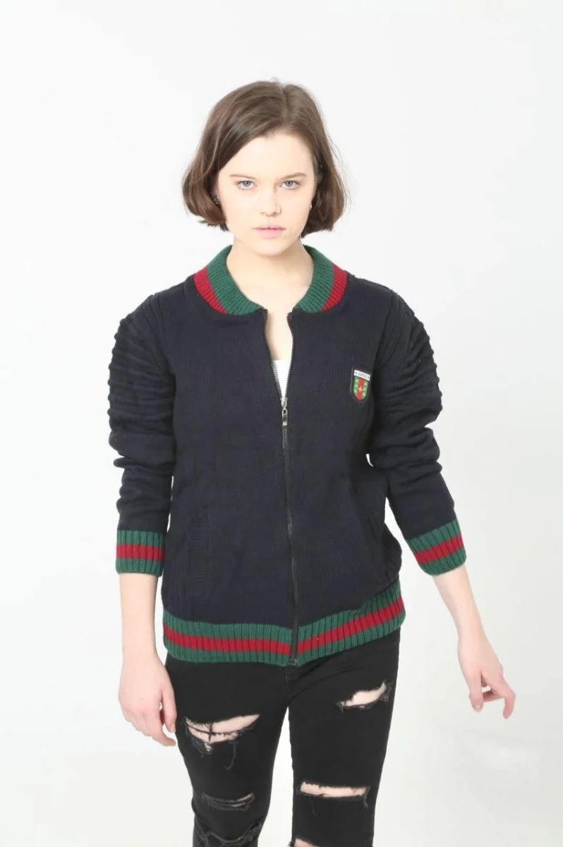 Tam Fermuarlı Triko Hırka - Lacivert -