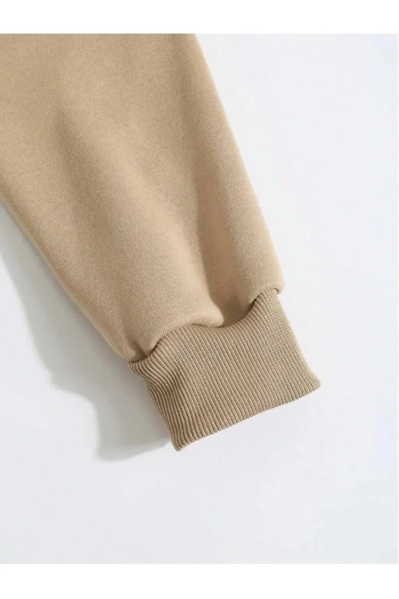 Düz Kapüşonlu Sweat - Bej -