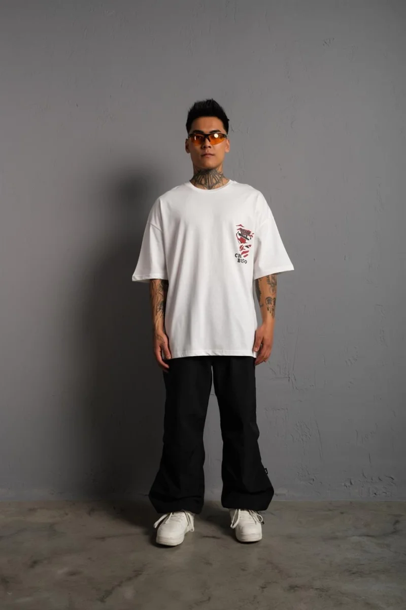 Sırt Baskılı A Kalite Oversize T-shirt - Beyaz -