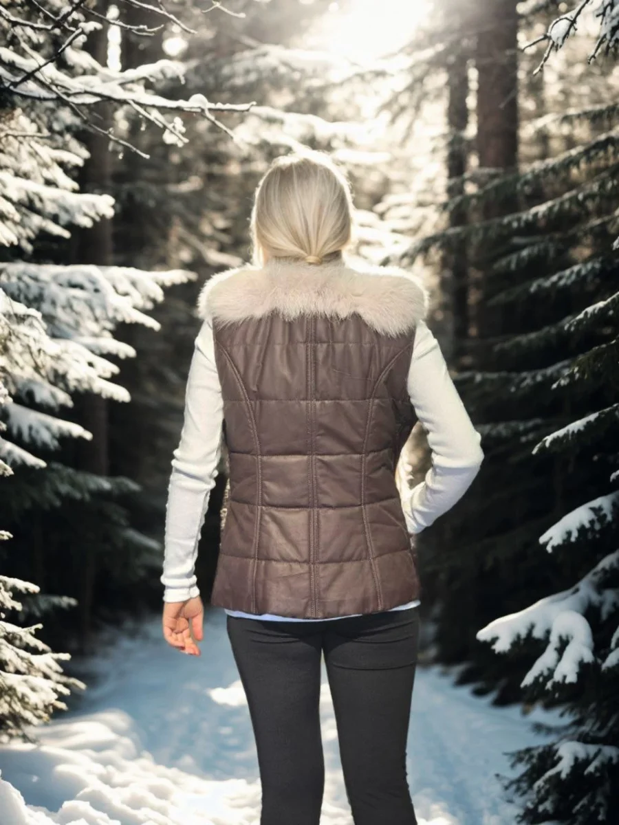 Kolsuz Fermuarlı Yelek - Kahve -