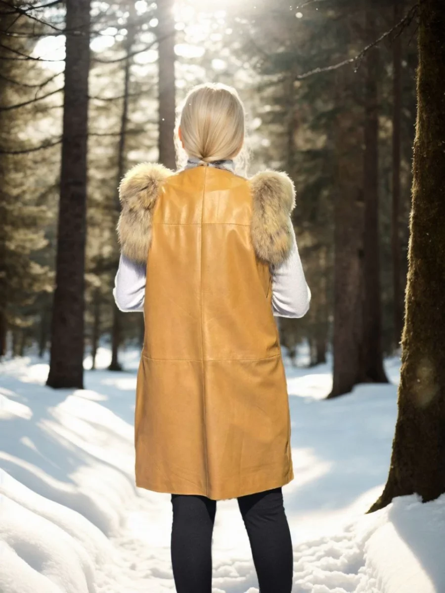 Kolsuz Hakiki Deri Kürk - Hardal -