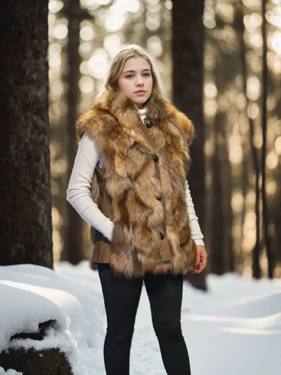 Kolsuz Hakiki Deri Kürk - Kahve -