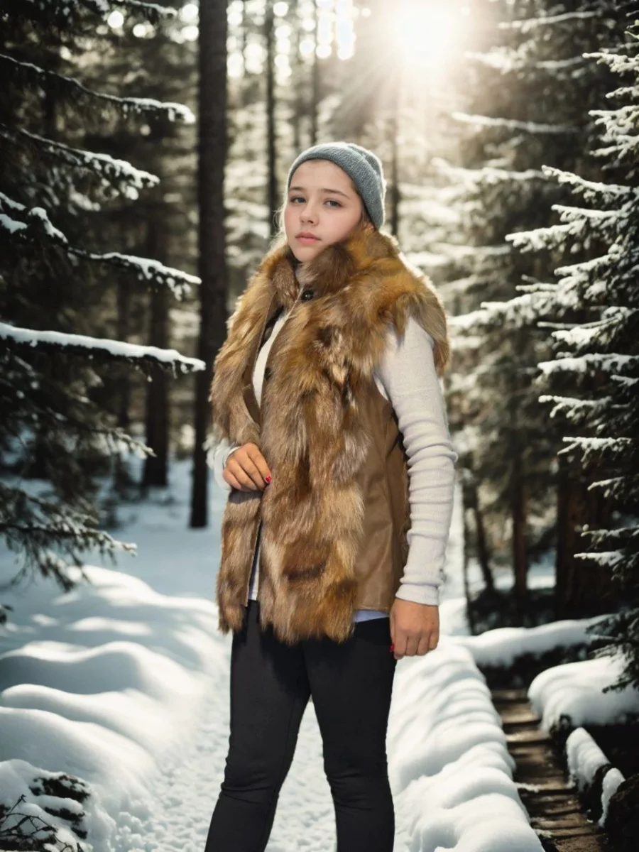 Kolsuz Hakiki Deri Kürk - Kahve -