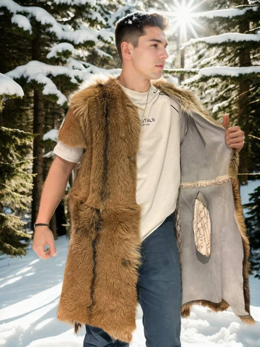 Kolsuz Uzun Yelek - Kahve -