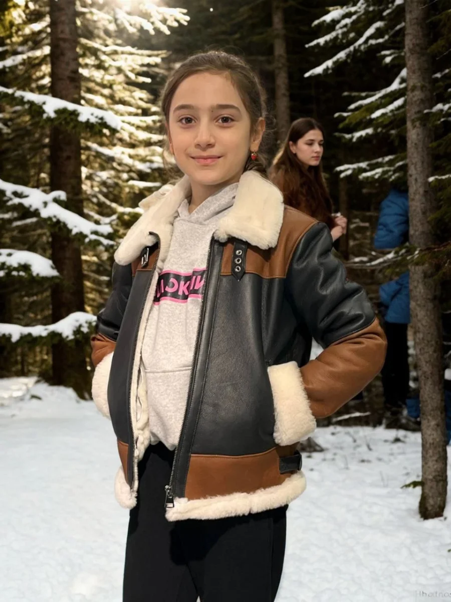 Yakalı Parçalı Kürk - Kahve -